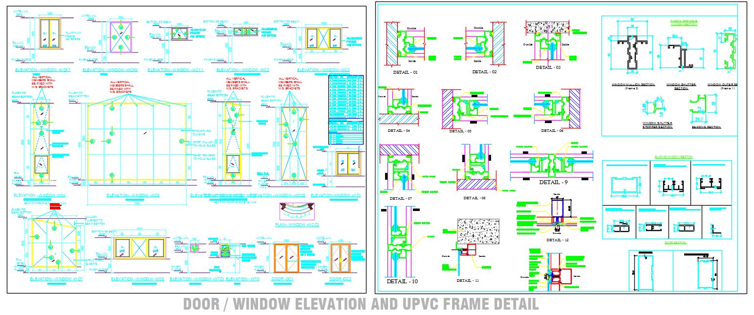 UPVC Door & Window Design CAD- Frames, Profiles, and Elevations